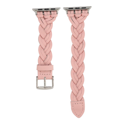 For Apple Watch Ultra 49mm&Watch Ultra 2 49mm / Series 9&8&7 45mm / SE 3&SE 2&6&SE&5&4 44mm / 3&2&1 42mm Leather Woven Single Loop Watch Band(Pink) by bashfashion