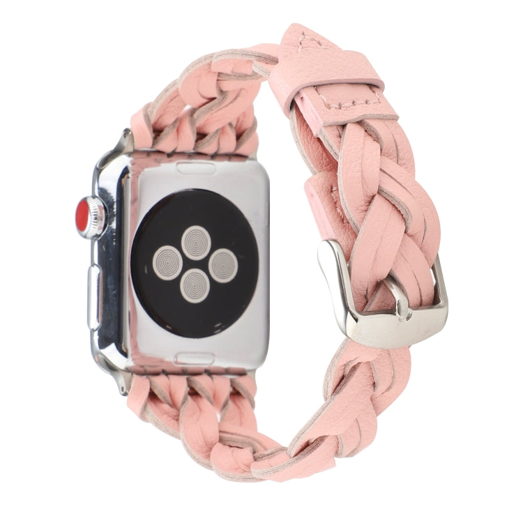 For Apple Watch Ultra 49mm&Watch Ultra 2 49mm / Series 9&8&7 45mm / SE 3&SE 2&6&SE&5&4 44mm / 3&2&1 42mm Leather Woven Single Loop Watch Band(Pink) by bashfashion
