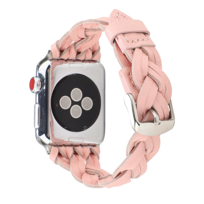 For Apple Watch Ultra 49mm&Watch Ultra 2 49mm / Series 9&8&7 45mm / SE 3&SE 2&6&SE&5&4 44mm / 3&2&1 42mm Leather Woven Single Loop Watch Band(Pink) by bashfashion