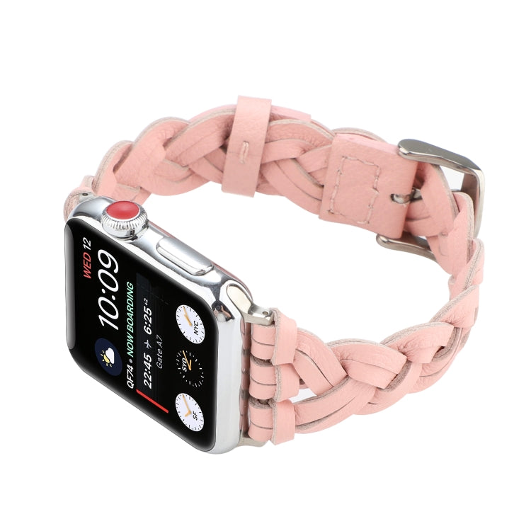 For Apple Watch Ultra 49mm&Watch Ultra 2 49mm / Series 9&8&7 45mm / SE 3&SE 2&6&SE&5&4 44mm / 3&2&1 42mm Leather Woven Single Loop Watch Band(Pink) by bashfashion