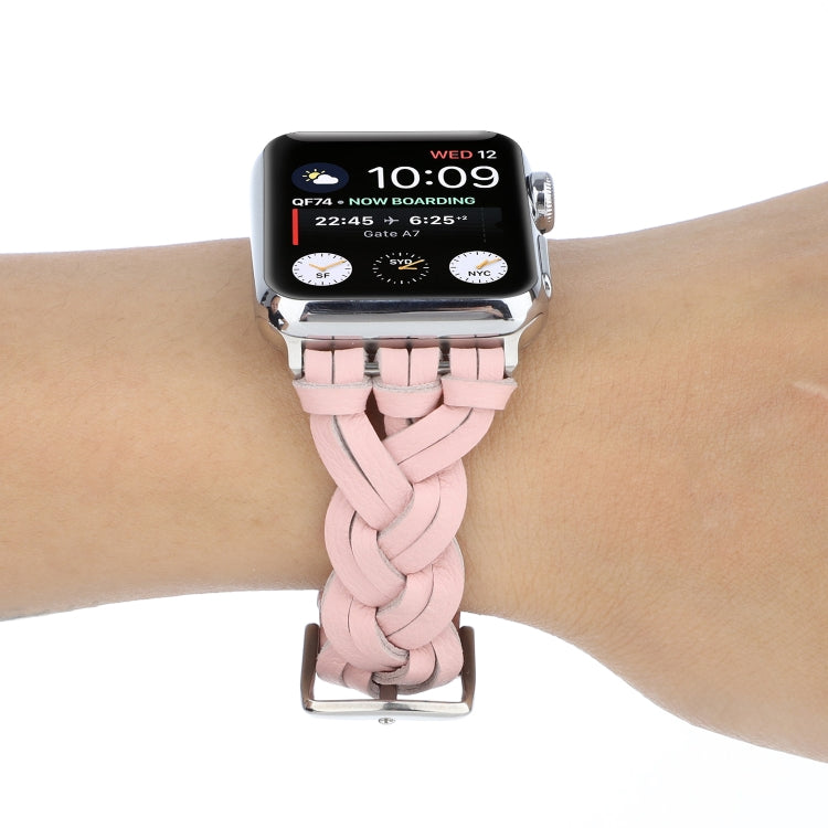 For Apple Watch Ultra 49mm&Watch Ultra 2 49mm / Series 9&8&7 45mm / SE 3&SE 2&6&SE&5&4 44mm / 3&2&1 42mm Leather Woven Single Loop Watch Band(Pink) by bashfashion
