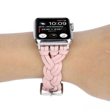 For Apple Watch Ultra 49mm&Watch Ultra 2 49mm / Series 9&8&7 45mm / SE 3&SE 2&6&SE&5&4 44mm / 3&2&1 42mm Leather Woven Single Loop Watch Band(Pink) by bashfashion