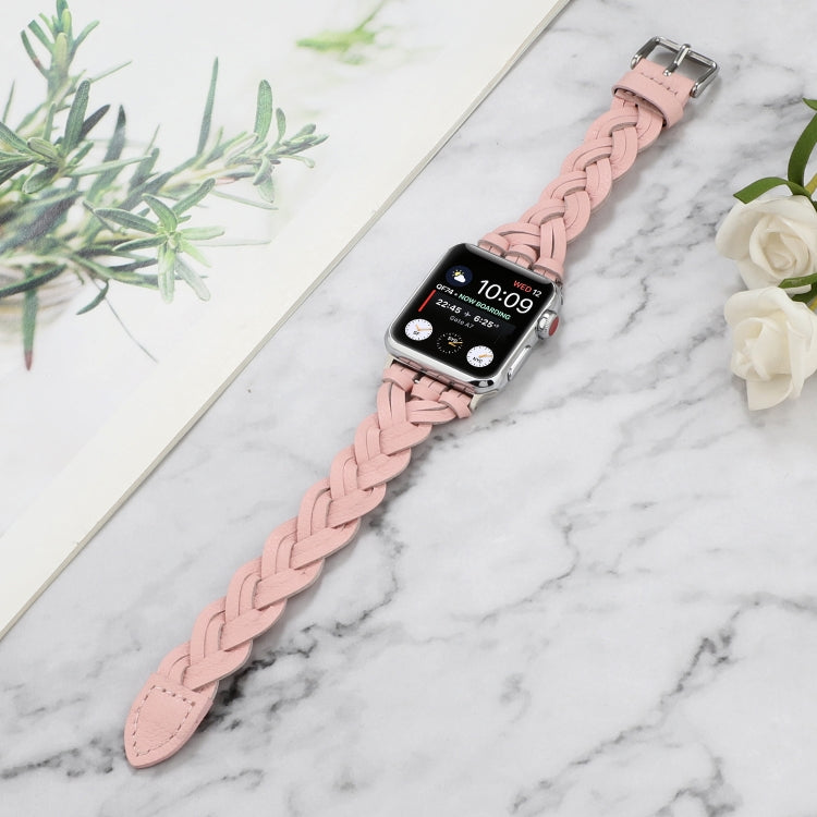 For Apple Watch Ultra 49mm&Watch Ultra 2 49mm / Series 9&8&7 45mm / SE 3&SE 2&6&SE&5&4 44mm / 3&2&1 42mm Leather Woven Single Loop Watch Band(Pink) by bashfashion