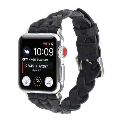 For Apple Watch Ultra 49mm&Watch Ultra 2 49mm / Series 9&8&7 45mm / SE 3&SE 2&6&SE&5&4 44mm / 3&2&1 42mm Leather Woven Single Loop Watch Band(Black) by bashfashion