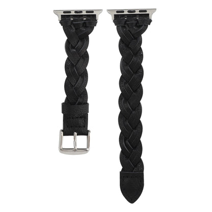 For Apple Watch Ultra 49mm&Watch Ultra 2 49mm / Series 9&8&7 45mm / SE 3&SE 2&6&SE&5&4 44mm / 3&2&1 42mm Leather Woven Single Loop Watch Band(Black) by bashfashion