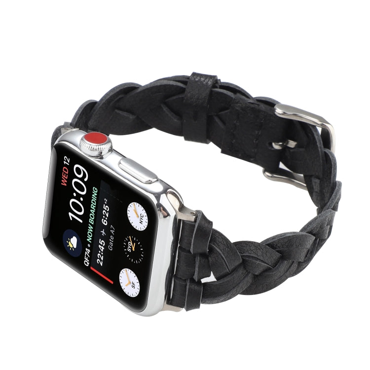 For Apple Watch Ultra 49mm&Watch Ultra 2 49mm / Series 9&8&7 45mm / SE 3&SE 2&6&SE&5&4 44mm / 3&2&1 42mm Leather Woven Single Loop Watch Band(Black) by bashfashion
