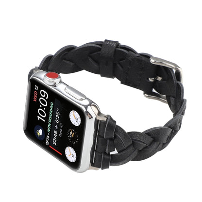 For Apple Watch Ultra 49mm&Watch Ultra 2 49mm / Series 9&8&7 45mm / SE 3&SE 2&6&SE&5&4 44mm / 3&2&1 42mm Leather Woven Single Loop Watch Band(Black) by bashfashion