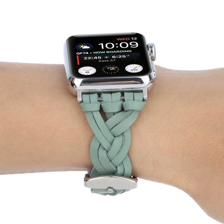 For Apple Watch Ultra 49mm&Watch Ultra 2 49mm / Series 9&8&7 45mm / SE 3&SE 2&6&SE&5&4 44mm / 3&2&1 42mm Leather Woven Single Loop Watch Band(Green) by bashfashion