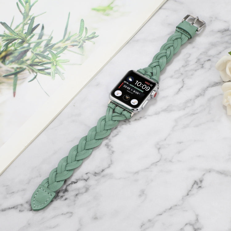 For Apple Watch Ultra 49mm&Watch Ultra 2 49mm / Series 9&8&7 45mm / SE 3&SE 2&6&SE&5&4 44mm / 3&2&1 42mm Leather Woven Single Loop Watch Band(Green) by bashfashion