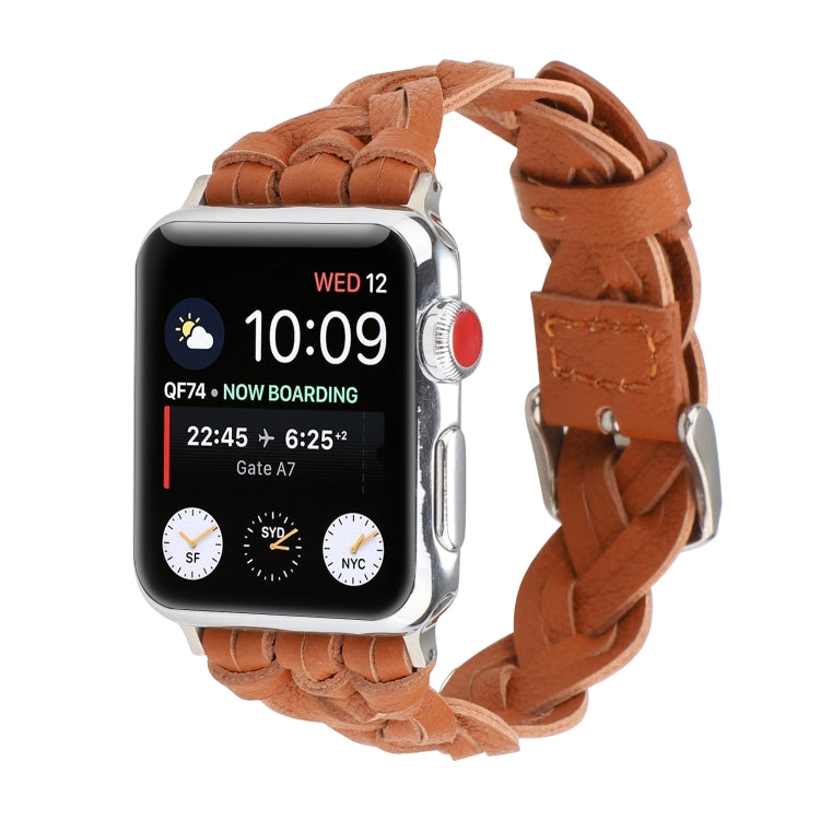 For Apple Watch Ultra 49mm&Watch Ultra 2 49mm / Series 9&8&7 45mm / SE 3&SE 2&6&SE&5&4 44mm / 3&2&1 42mm Leather Woven Single Loop Watch Band(Brown) by bashfashion