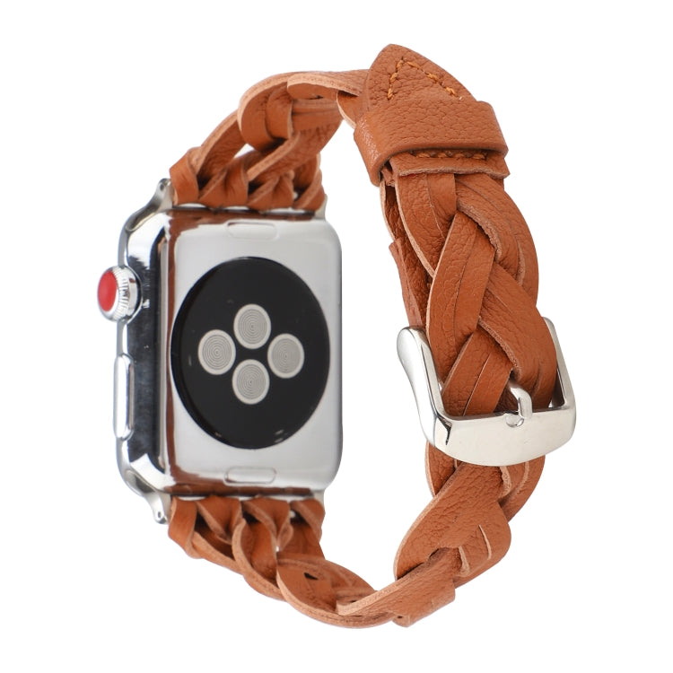 For Apple Watch Ultra 49mm&Watch Ultra 2 49mm / Series 9&8&7 45mm / SE 3&SE 2&6&SE&5&4 44mm / 3&2&1 42mm Leather Woven Single Loop Watch Band(Brown) by bashfashion