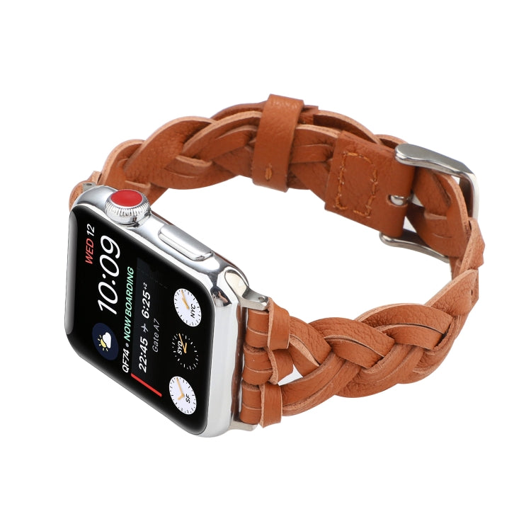 For Apple Watch Ultra 49mm&Watch Ultra 2 49mm / Series 9&8&7 45mm / SE 3&SE 2&6&SE&5&4 44mm / 3&2&1 42mm Leather Woven Single Loop Watch Band(Brown) by bashfashion