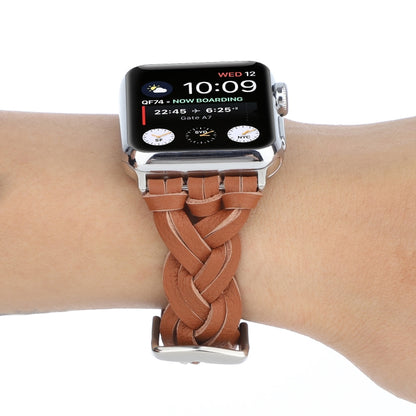 For Apple Watch Ultra 49mm&Watch Ultra 2 49mm / Series 9&8&7 45mm / SE 3&SE 2&6&SE&5&4 44mm / 3&2&1 42mm Leather Woven Single Loop Watch Band(Brown) by bashfashion