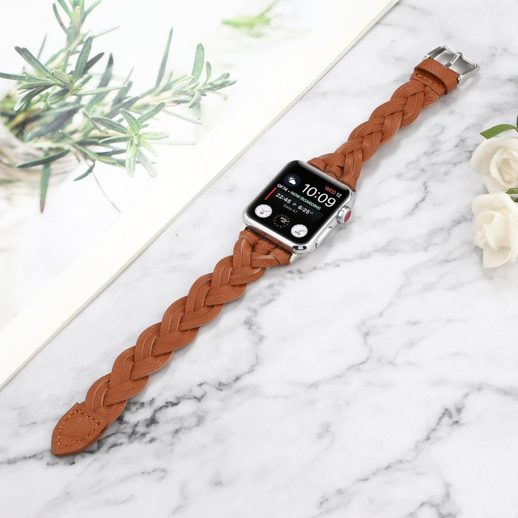 For Apple Watch Ultra 49mm&Watch Ultra 2 49mm / Series 9&8&7 45mm / SE 3&SE 2&6&SE&5&4 44mm / 3&2&1 42mm Leather Woven Single Loop Watch Band(Brown) by bashfashion