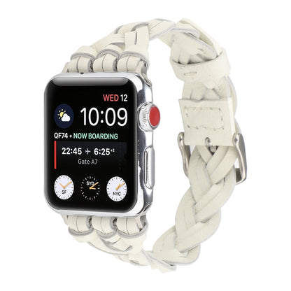 For Apple Watch Series 9&8&7 41mm / SE 3&SE 2&6&SE&5&4 40mm / 3&2&1 38mm Leather Woven Single Loop Watch Band(White) by bashfashion