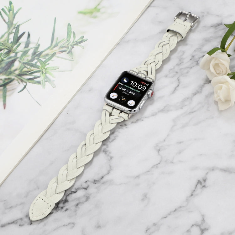 For Apple Watch Series 9&8&7 41mm / SE 3&SE 2&6&SE&5&4 40mm / 3&2&1 38mm Leather Woven Single Loop Watch Band(White) by bashfashion