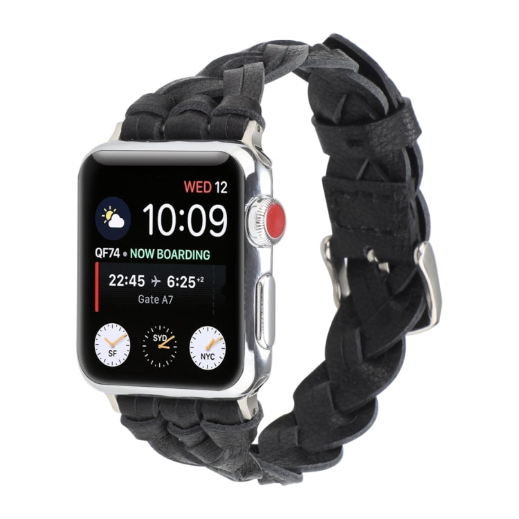 For Apple Watch Series 9&8&7 41mm / SE 3&SE 2&6&SE&5&4 40mm / 3&2&1 38mm Leather Woven Single Loop Watch Band(Black) by bashfashion