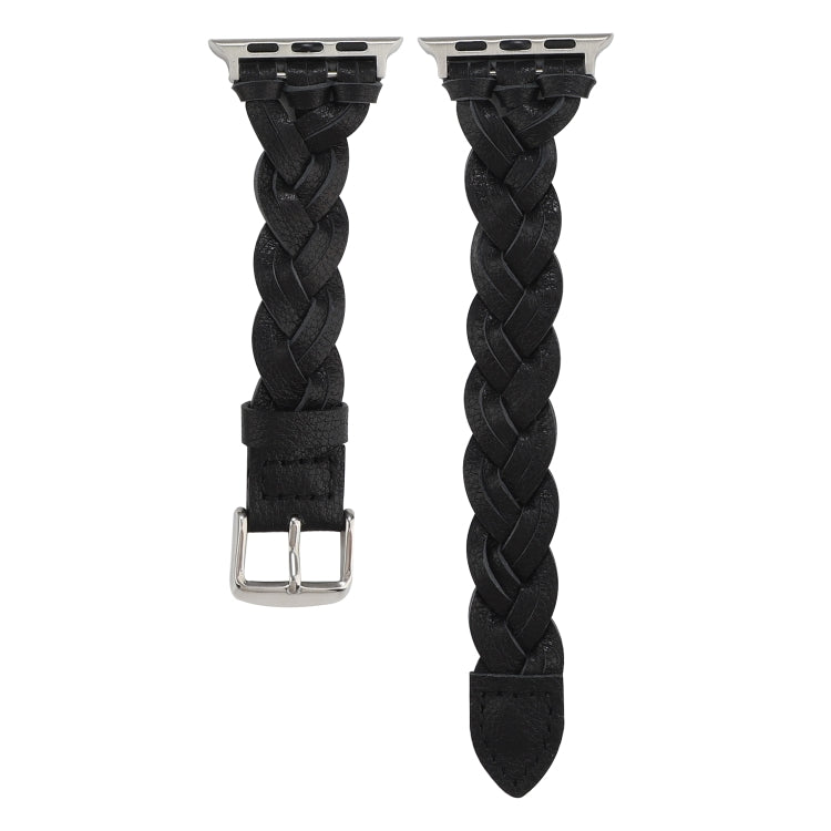 For Apple Watch Series 9&8&7 41mm / SE 3&SE 2&6&SE&5&4 40mm / 3&2&1 38mm Leather Woven Single Loop Watch Band(Black) by bashfashion