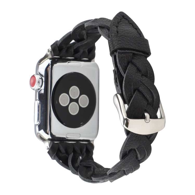 For Apple Watch Series 9&8&7 41mm / SE 3&SE 2&6&SE&5&4 40mm / 3&2&1 38mm Leather Woven Single Loop Watch Band(Black) by bashfashion