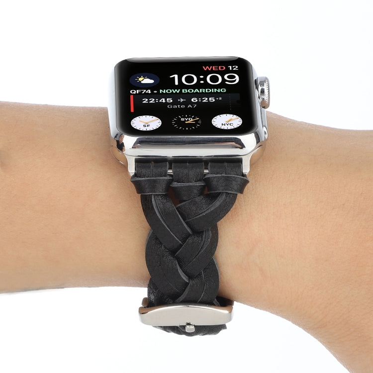For Apple Watch Series 9&8&7 41mm / SE 3&SE 2&6&SE&5&4 40mm / 3&2&1 38mm Leather Woven Single Loop Watch Band(Black) by bashfashion