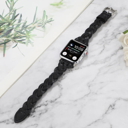 For Apple Watch Series 9&8&7 41mm / SE 3&SE 2&6&SE&5&4 40mm / 3&2&1 38mm Leather Woven Single Loop Watch Band(Black) by bashfashion