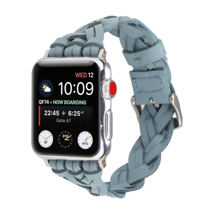 For Apple Watch Series 9&8&7 41mm / SE 3&SE 2&6&SE&5&4 40mm / 3&2&1 38mm Leather Woven Single Loop Watch Band(Sky Blue) by bashfashion