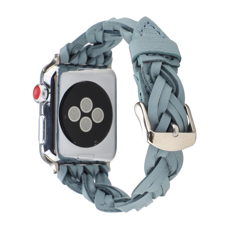 For Apple Watch Series 9&8&7 41mm / SE 3&SE 2&6&SE&5&4 40mm / 3&2&1 38mm Leather Woven Single Loop Watch Band(Sky Blue) by bashfashion