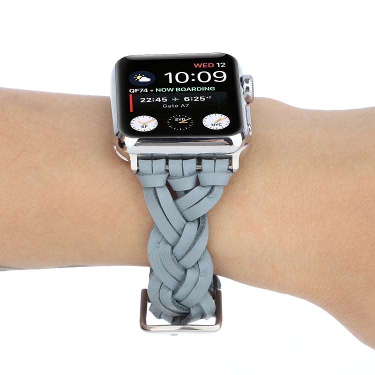 For Apple Watch Series 9&8&7 41mm / SE 3&SE 2&6&SE&5&4 40mm / 3&2&1 38mm Leather Woven Single Loop Watch Band(Sky Blue) by bashfashion