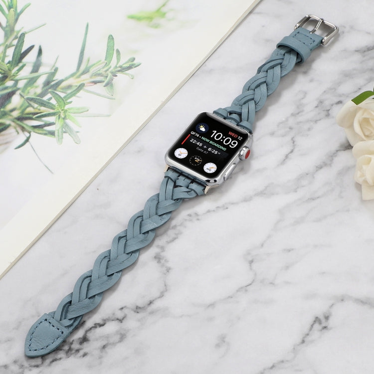 For Apple Watch Series 9&8&7 41mm / SE 3&SE 2&6&SE&5&4 40mm / 3&2&1 38mm Leather Woven Single Loop Watch Band(Sky Blue) by bashfashion