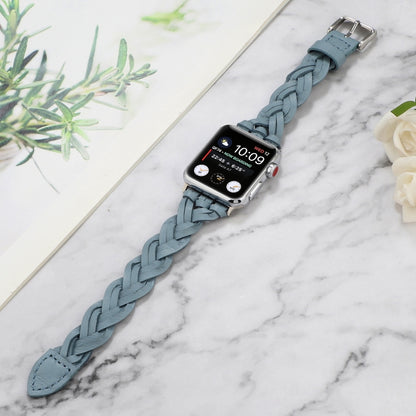 For Apple Watch Series 9&8&7 41mm / SE 3&SE 2&6&SE&5&4 40mm / 3&2&1 38mm Leather Woven Single Loop Watch Band(Sky Blue) by bashfashion