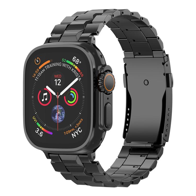 For Apple Watch 46mm / 49mm / 45mm / 44mm T-shaped Turtle Buckle Detachable Titanium Watch Band(Black) by bashfashion