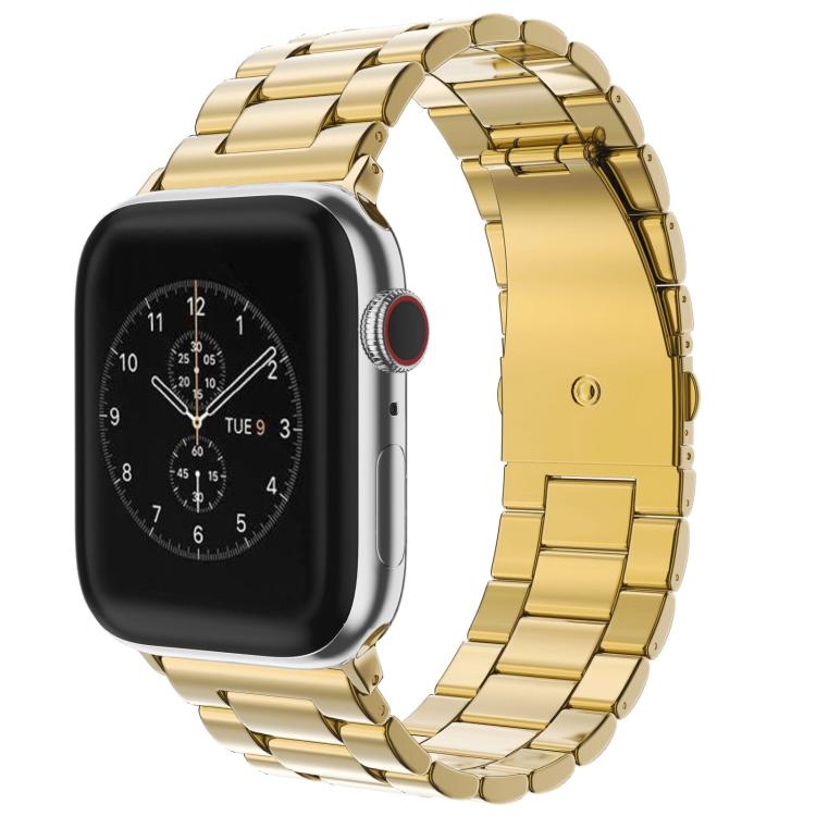 For Apple Watch 42mm / 41mm / 40mm / 38mm xDfind Three Beads Fold Buckle Stainless Steel Watch Band(Gold) by xDfind
