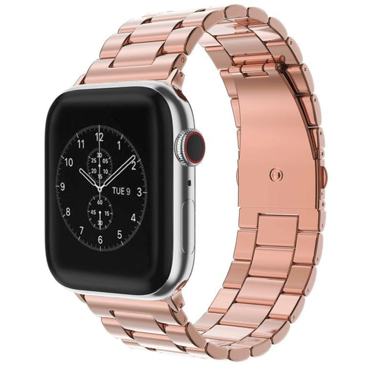 For Apple Watch 42mm / 41mm / 40mm / 38mm xDfind Three Beads Fold Buckle Stainless Steel Watch Band(Rose Gold) by xDfind