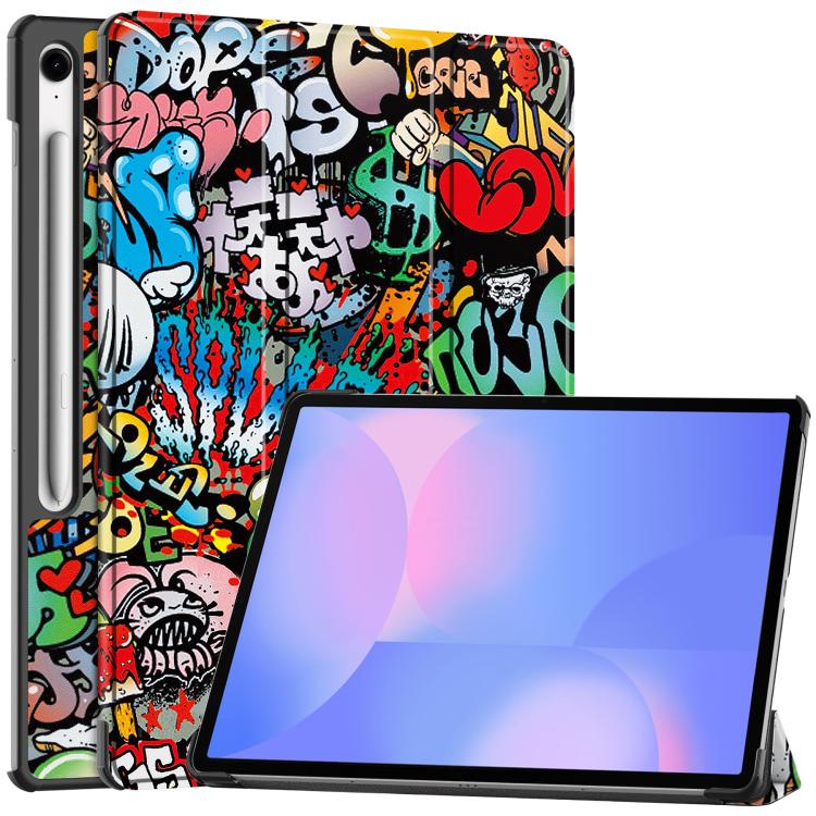 For Samsung Galaxy Tab S10 FE+ Custer Painted 3-Fold Holder Smart Leather Tablet Case(Graffiti) by bashfashion