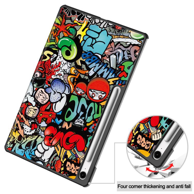 For Samsung Galaxy Tab S10 FE+ Custer Painted 3-Fold Holder Smart Leather Tablet Case(Graffiti) by bashfashion
