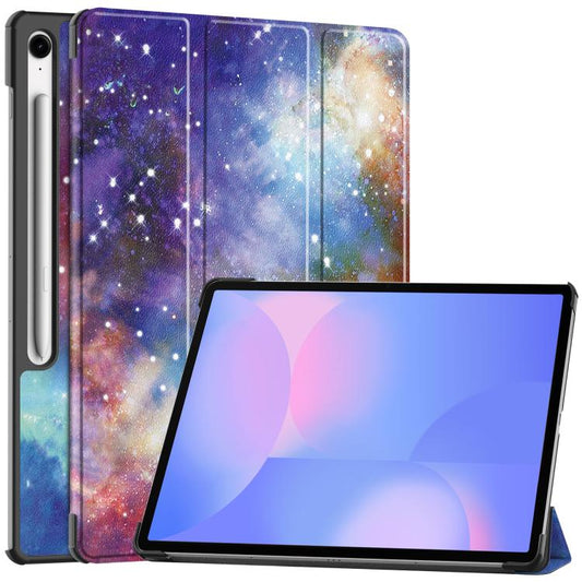 For Samsung Galaxy Tab S10 FE+ Custer Painted 3-Fold Holder Smart Leather Tablet Case(Milky Way Nebula) by bashfashion