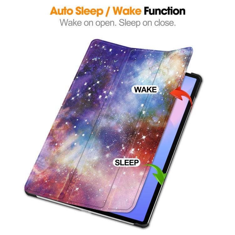 For Samsung Galaxy Tab S10 FE+ Custer Painted 3-Fold Holder Smart Leather Tablet Case(Milky Way Nebula) by bashfashion