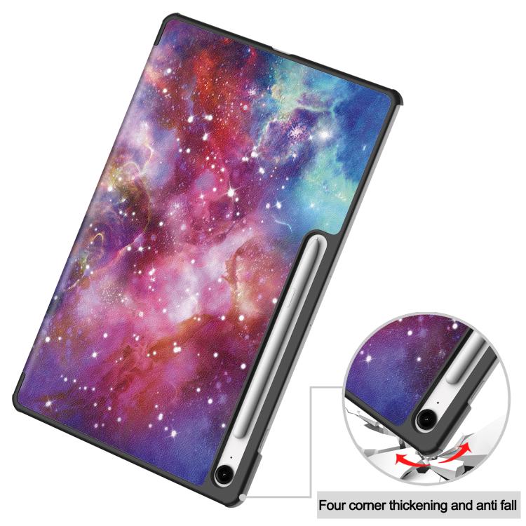 For Samsung Galaxy Tab S10 FE+ Custer Painted 3-Fold Holder Smart Leather Tablet Case(Milky Way Nebula) by bashfashion