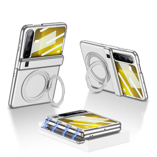 For Huawei Pura X GKK Ultra-thin Full Cover Magnetic Folding Hinge Phone Case with Rotating Bracket(Silver) by GKK