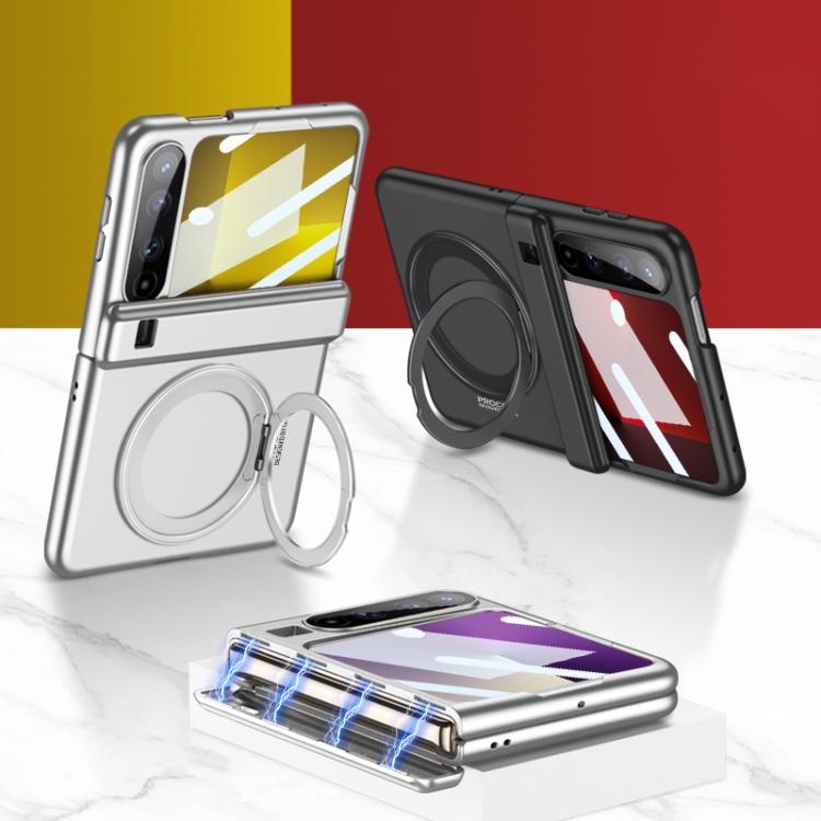 For Huawei Pura X GKK Ultra-thin Full Cover Magnetic Folding Hinge Phone Case with Rotating Bracket(Silver) by GKK