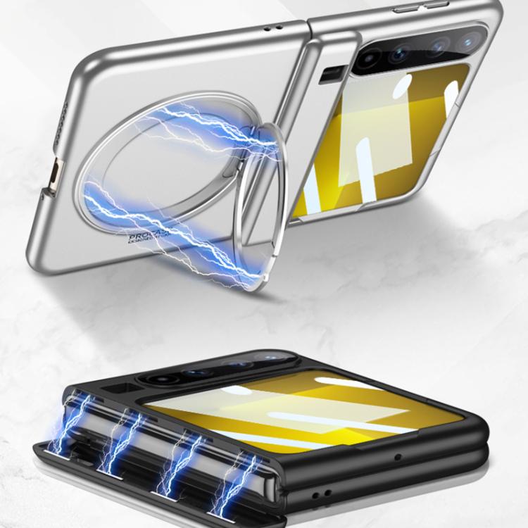 For Huawei Pura X GKK Ultra-thin Full Cover Magnetic Folding Hinge Phone Case with Rotating Bracket(Silver) by GKK