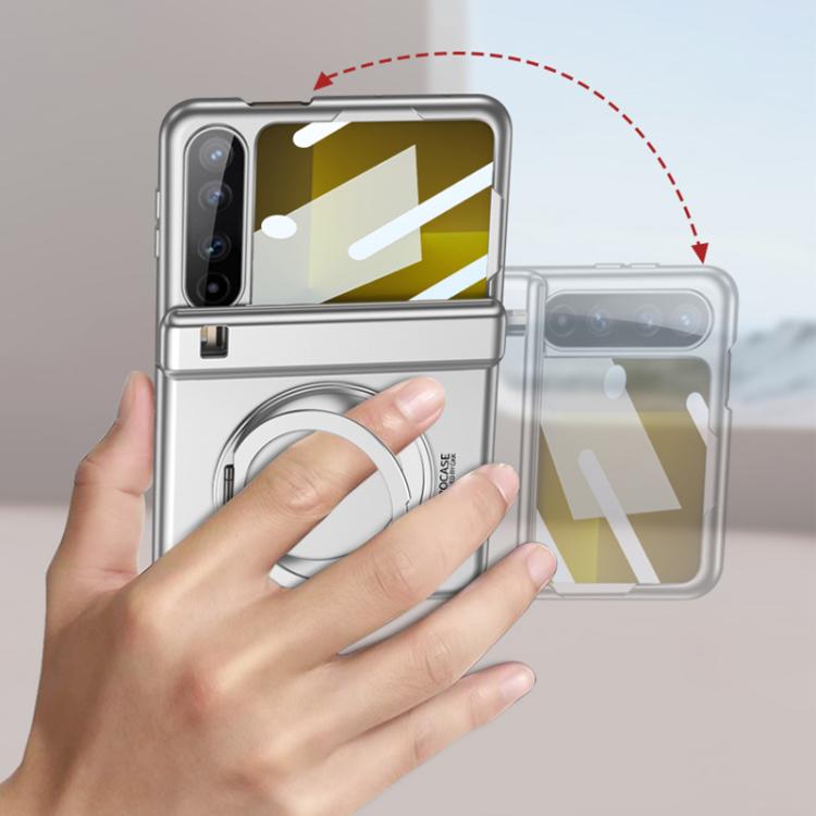 For Huawei Pura X GKK Ultra-thin Full Cover Magnetic Folding Hinge Phone Case with Rotating Bracket(Silver) by GKK