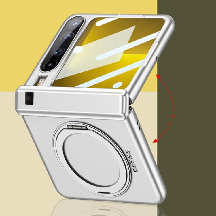 For Huawei Pura X GKK Ultra-thin Full Cover Magnetic Folding Hinge Phone Case with Rotating Bracket(Silver) by GKK