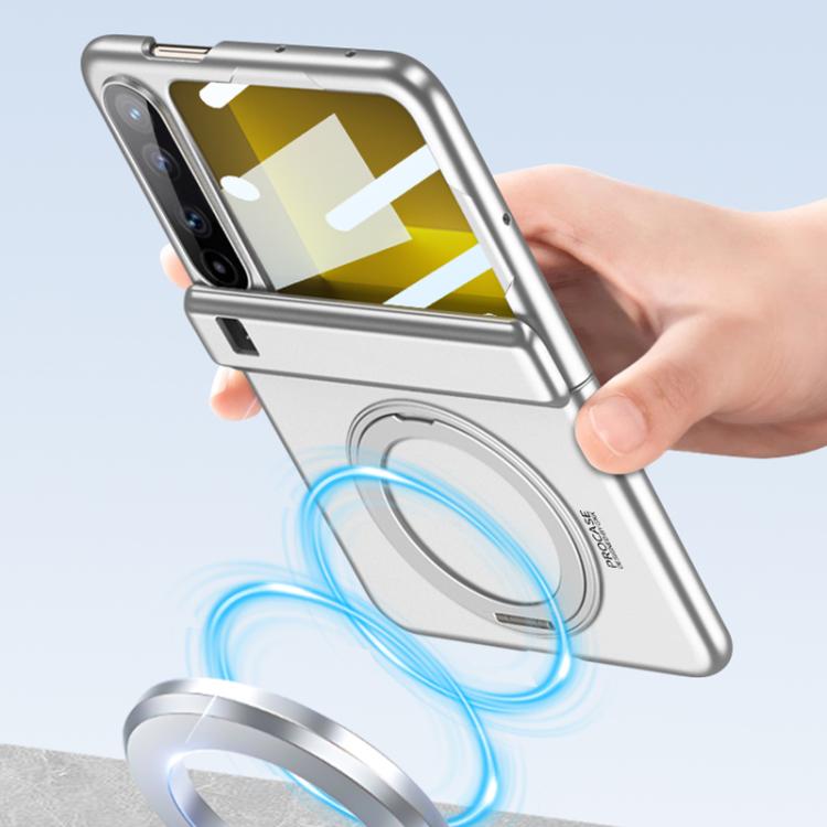 For Huawei Pura X GKK Ultra-thin Full Cover Magnetic Folding Hinge Phone Case with Rotating Bracket(Silver) by GKK