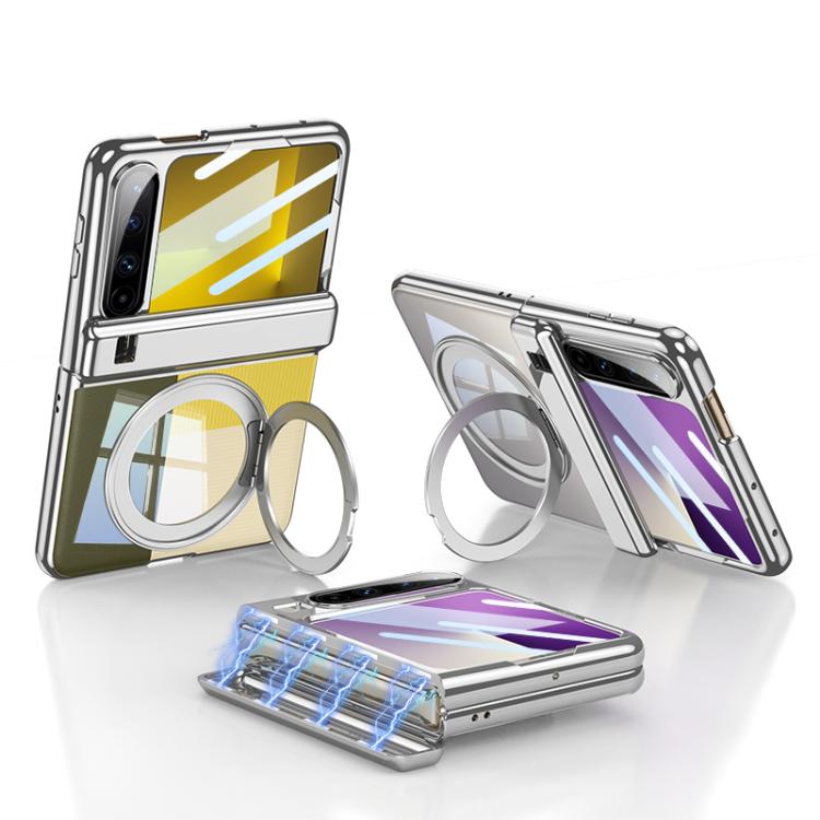 For Huawei Pura X GKK Folding Magnetic Hinge Phantom Phone Case with Rotating Stand(Silver) by GKK