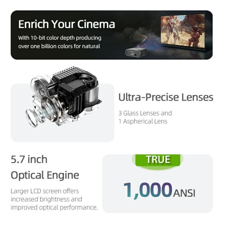 AUN AKEY9S 1080P 1000ANSI Autofocus WIFI Display Smart Projector, UK Plug(Black) by AUN