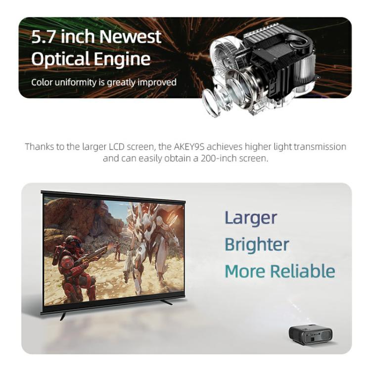 AUN AKEY9S 1080P 1000ANSI Autofocus WIFI Display Smart Projector, UK Plug(Black) by AUN