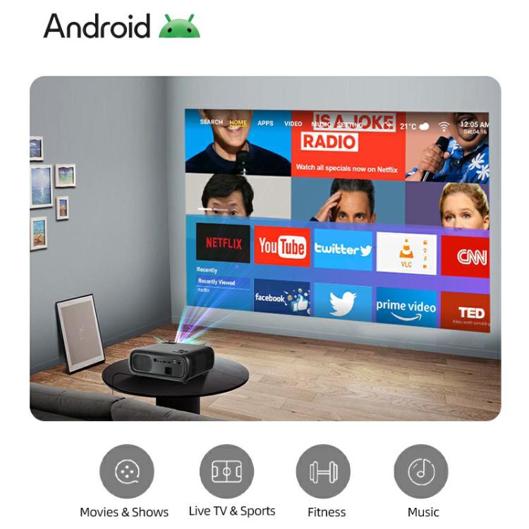 AUN AKEY9S 1080P 1000ANSI Autofocus WIFI Display Smart Projector, UK Plug(Black) by AUN