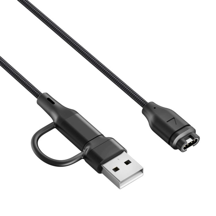 For Garmin Fenix 8 / 7X / 6S Pro xDfind 2 in 1 Type-C and USB-A Ports Watch Charging Cable, Length: 1m(Black) by xDfind