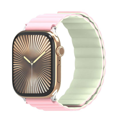 For Apple Watch 46mm / 49mm / 45mm / 44mm DUX DUCIS SD Series Double-Sided Blind Insert Silicone Magnetic Watch Strap(Light Pink + Light Green) by DUX DUCIS